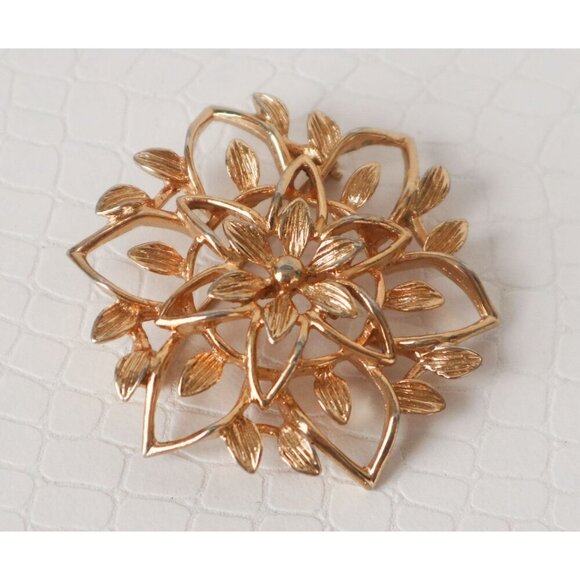 Mid-Century Modern Gold Tone Brooches Set Of 5 W/ Pearl & Rhinestone Accents - Picture 5 of 8